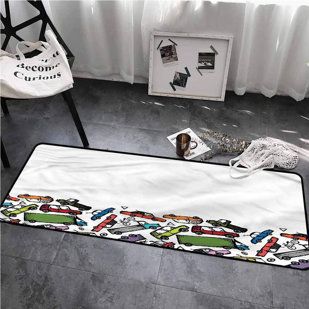 Cars Decorative Floor Mat Hand Drawn Toy Wheels 23.6x51.2