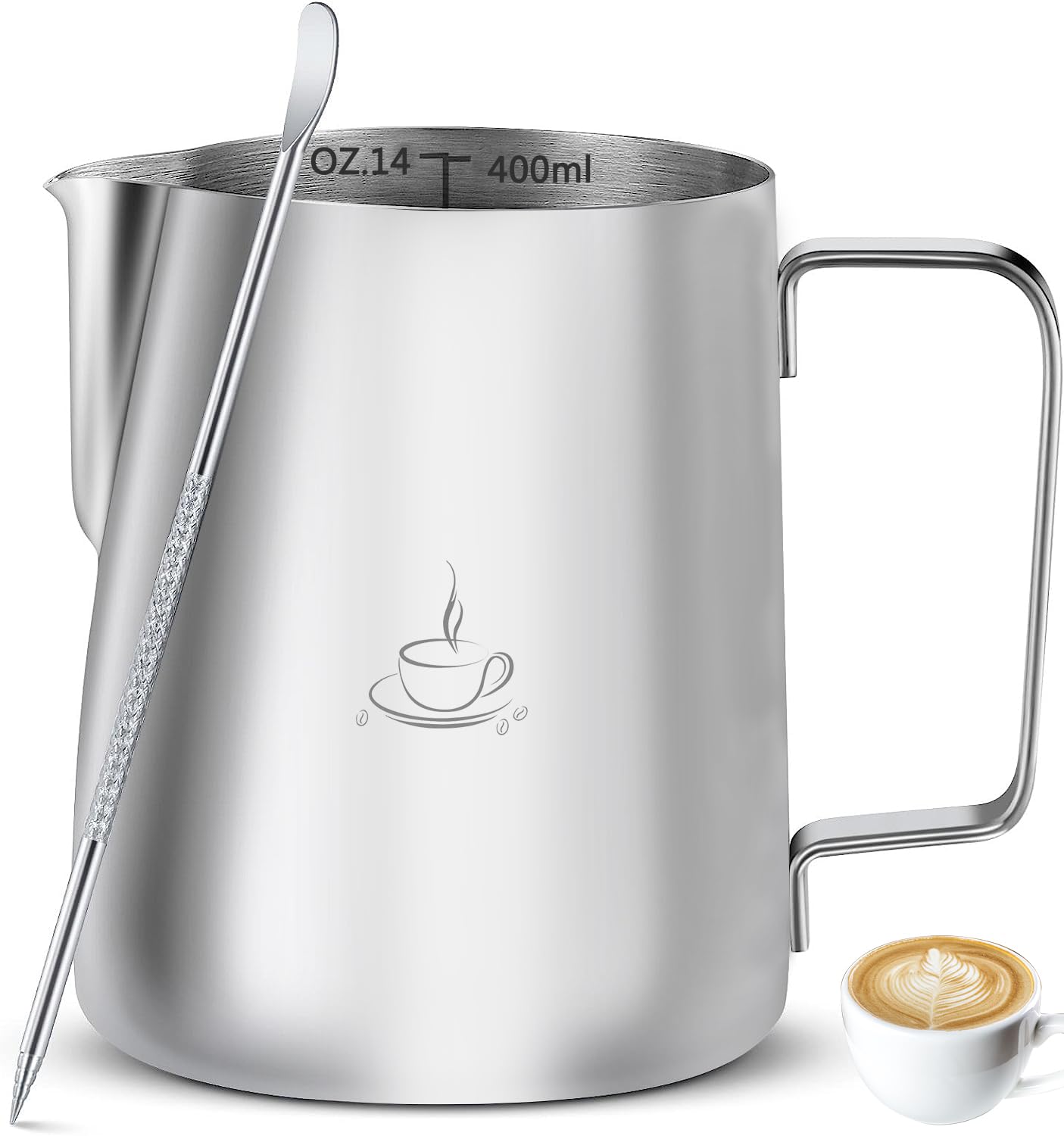稲植屋 ステンレス製 ミルクジャグ ミルク ピッチャー ステンレススチール ラテアート ピッチャー ラテ ミルク 400ml (14oz)1商品画像