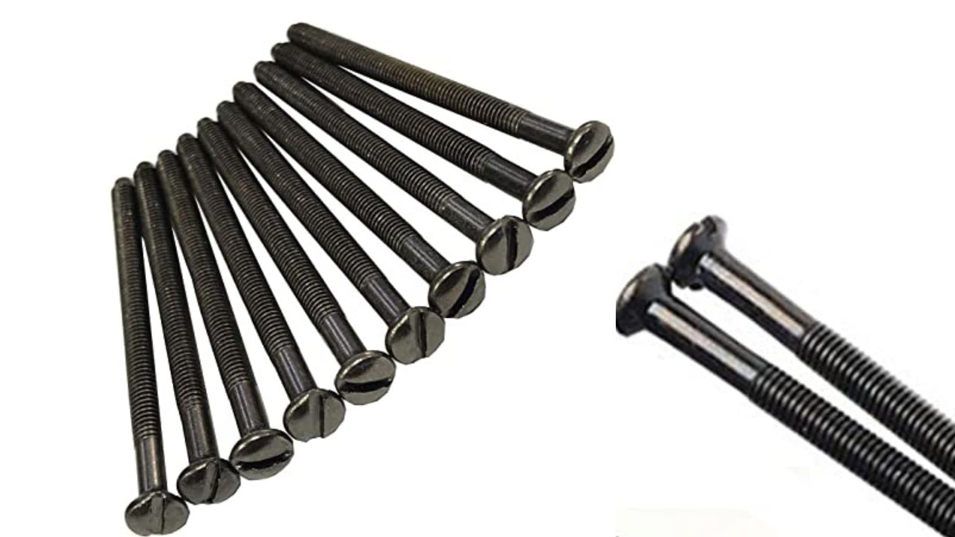 Electrical Long Socket Screws 40mm, 50mm, 75mm Black Nickel, Brass, Chrome M3.5 Screw Flat Raised Slotted Head Threaded Bolt for Switches, Plugs, Sockets, Fixings (20, Black Nickel, 50mm)