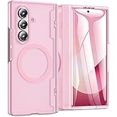 for Samsung Galaxy Z Fold 7 Case [Compatible with MagSafe] [Hinge Protection] [Built-in HD Screen Protector] Translucent Hard Shockproof Magnet Phone Cover for Zfold 7 - Pink
