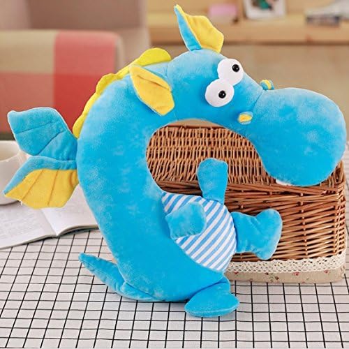 Plush U Shaped Pillow Animal Neck Pillow for Travel Office Blue dragon