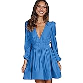 Plustrong Mini Deep V Neck Long Sleeve Dress for Women A Line Flowy Short Cocktail Wedding Guest Dresses