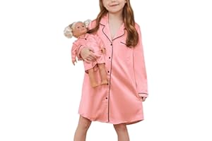 Jxstar Matching Girls& Doll Satin Nightgowns Silk Pajamas Sleepwear Long Sleeve Night Dresses