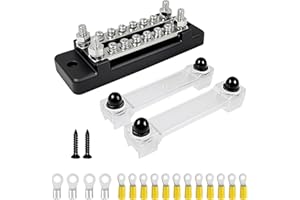 LENKRAD 150A Double-Row Busbar Power Distribution Block 12V Bus Bar with Ring Terminals, 304 Stainless Steel Marine Terminal Block and Ground Buss Bar Kit, 4 x M6 Stud, 12 x M4 Screw