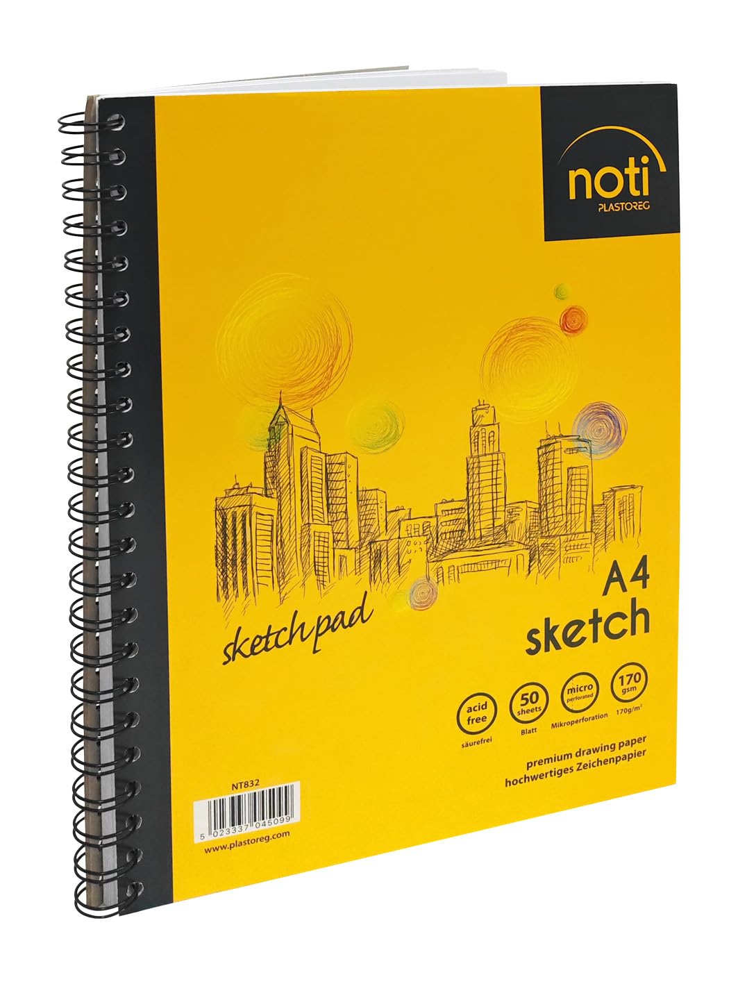 Noti Sketch Pad A4 Wirebound 100 Pages (50 Sheets) 170gsm Smooth Cartridge Paper