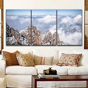 3 Panel Snow Covered Mountains Among The Clouds...