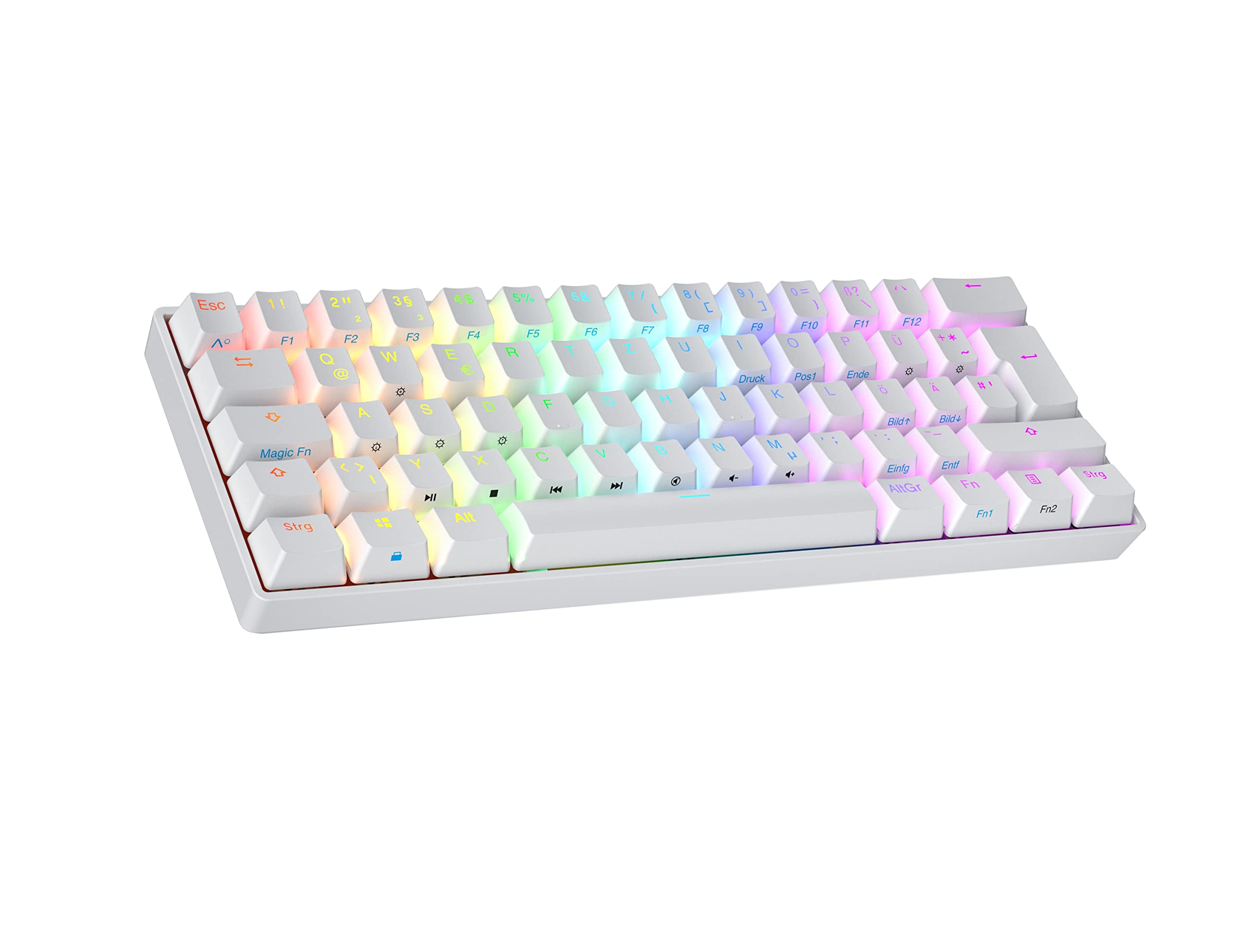 Ranked N60 Nova 60% | Hot Swappable Mechanical Gaming Keyboard | 62 Keys Multi Color RGB LED Backlit for PC/Mac Gamer | ISO DE QWERTZ German Layout (White, Gateron Brown)