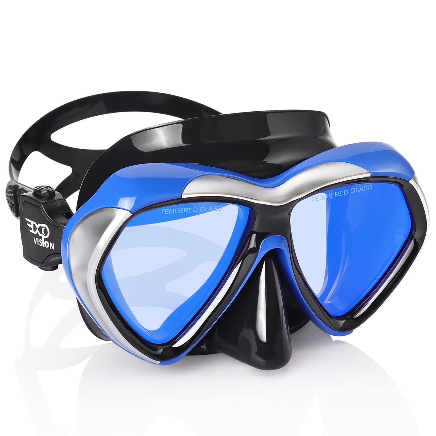 Adult Scuba Diving Mask, Anti-fog Snorkel Goggles Tempered Glass Swim Mask Goggles With Nose Cover Professional Snorkeling Gear For Diving Snorkeling (Blue Frame-Blue Lens)