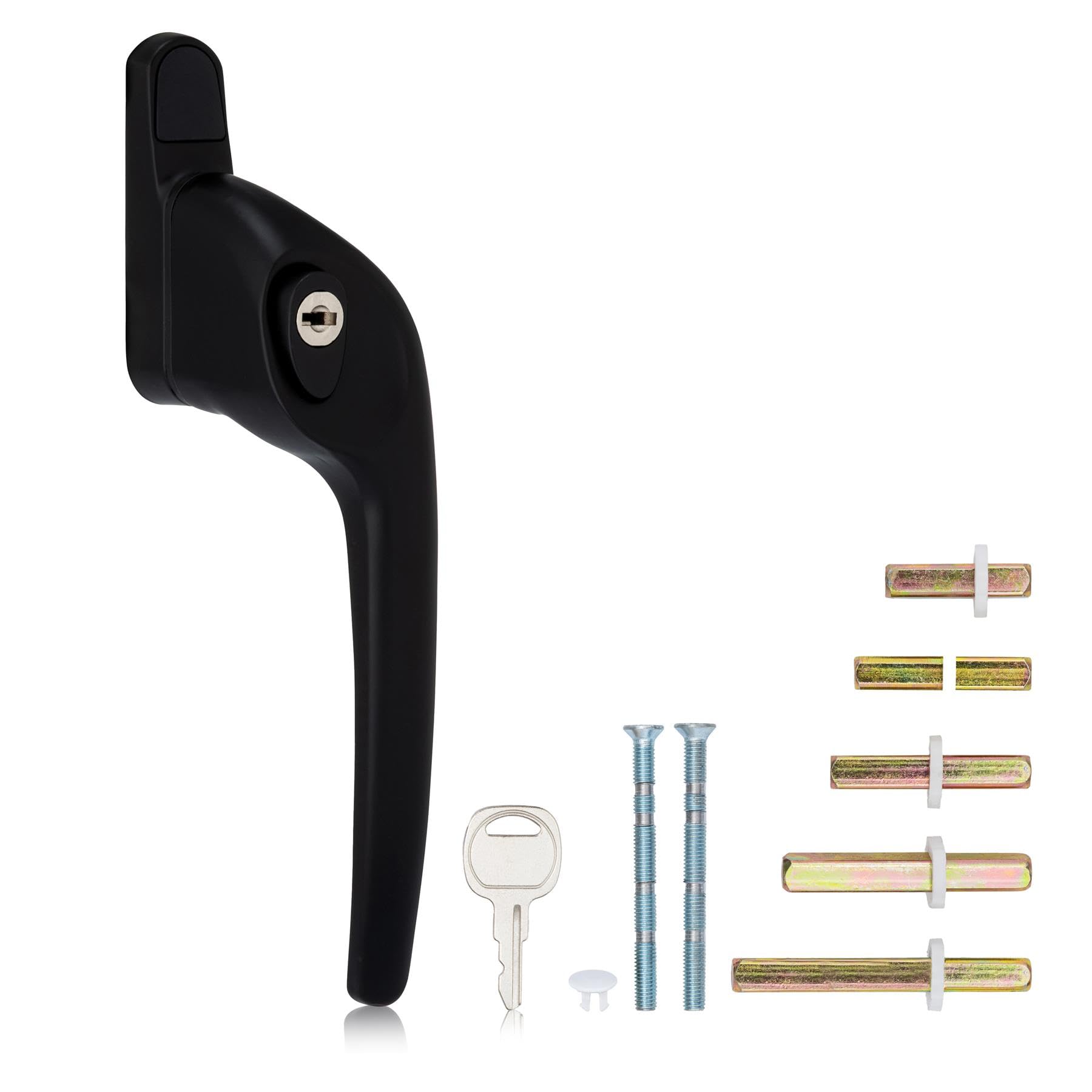 XFORT Cranked Locking Window Handle Installation Kit in Black, Right Hand UPVC Window Handle Replacement, Offset Lockable Window Lever