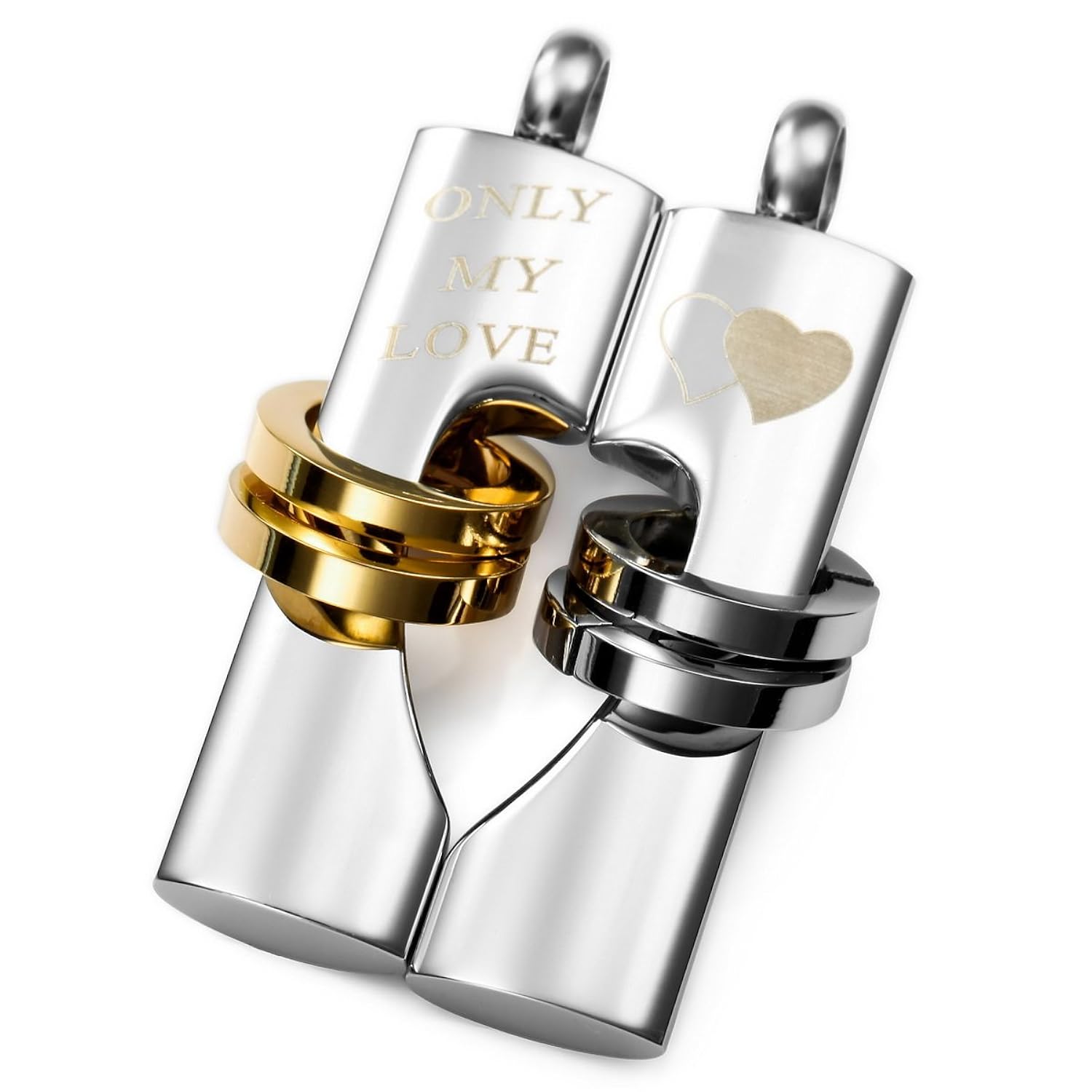 MunkiMix Pieza Acero Inoxidable Colgante Collar Plata Oro Dorado Dos Tono Corazón