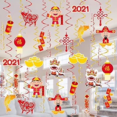 36 Pcs Chinese New Year Decorations Hanging Swirls 2021 Year Of The Ox Ceiling Hanging For Home Office Lunar Happy New Year Party Swirl Decor Nye Party Decorations Supplies Amazon Sg