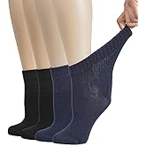 Hugh Ugoli Women's Cotton Diabetic Ankle Socks, Wide, Thin, Loose Fit and Stretchy, Seamless Toe, Non Binding Top, 4-8 Pairs