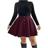 WDIRARA Women's Plus Size High Waisted Flared Skirt Button Front A Line Short Skirts