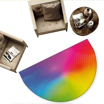 Amazon Co Jp レインボー半円形クッション 鮮やかなネオンカラー 円形 ラウンド ドット放射 コンポジション 玉虫効果 プリント エントリードアマット 高さ55 1インチ X 奥行 6インチ マルチカラー H 78 7 Xd 118 1 ホーム キッチン