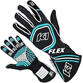 K1 Flex Adult Nomex&reg; Auto Racing Gloves - SFI 3.3/5 - Black, Flo Blue - Large