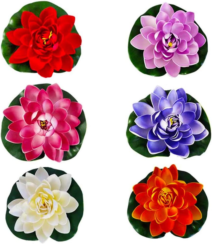 FANDE Artificial Floating Foam Lotus Flowers, 6 Pcs Floating Pond Decor Water Lily, Artificial Floating Pond Plants Decor - Image 5