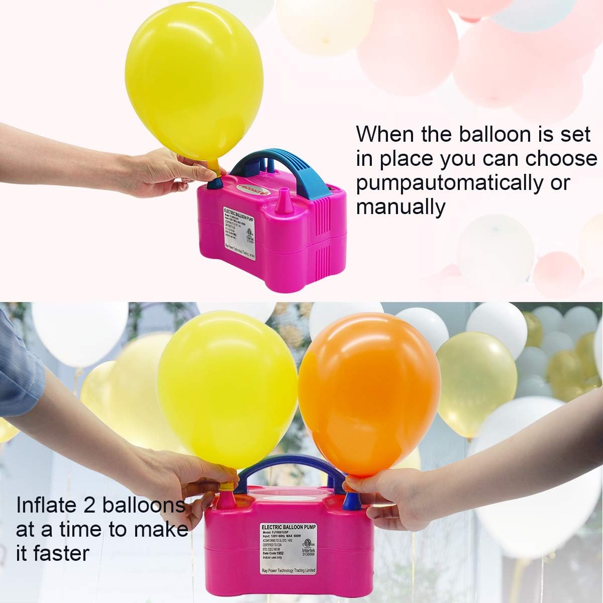 IDAODAN Portable Dual Nozzle Rose Red 110V 600W Electric Balloon Blower Pump/Electric Balloon Inflator For Decoration: Toys & Games