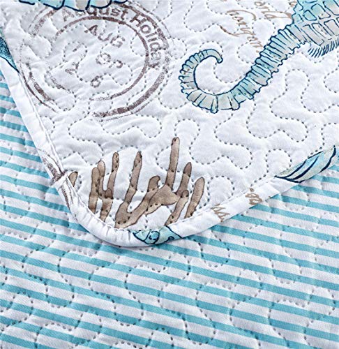 Jarson Summer Beach Bedspreads Set Seashell Conch Coverlet Sets Full/Queen Size,3Pcs Lightweight Coastal Quilts Starfish…