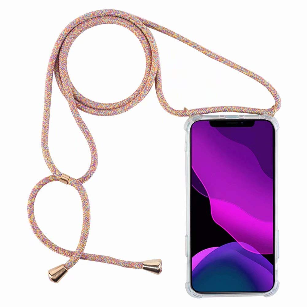 2ndSpring Crossbody Case Compatible with Huawei P20,Clear TPU Shell with Neck Cord Lanyard Strap,Yellow rainbow
