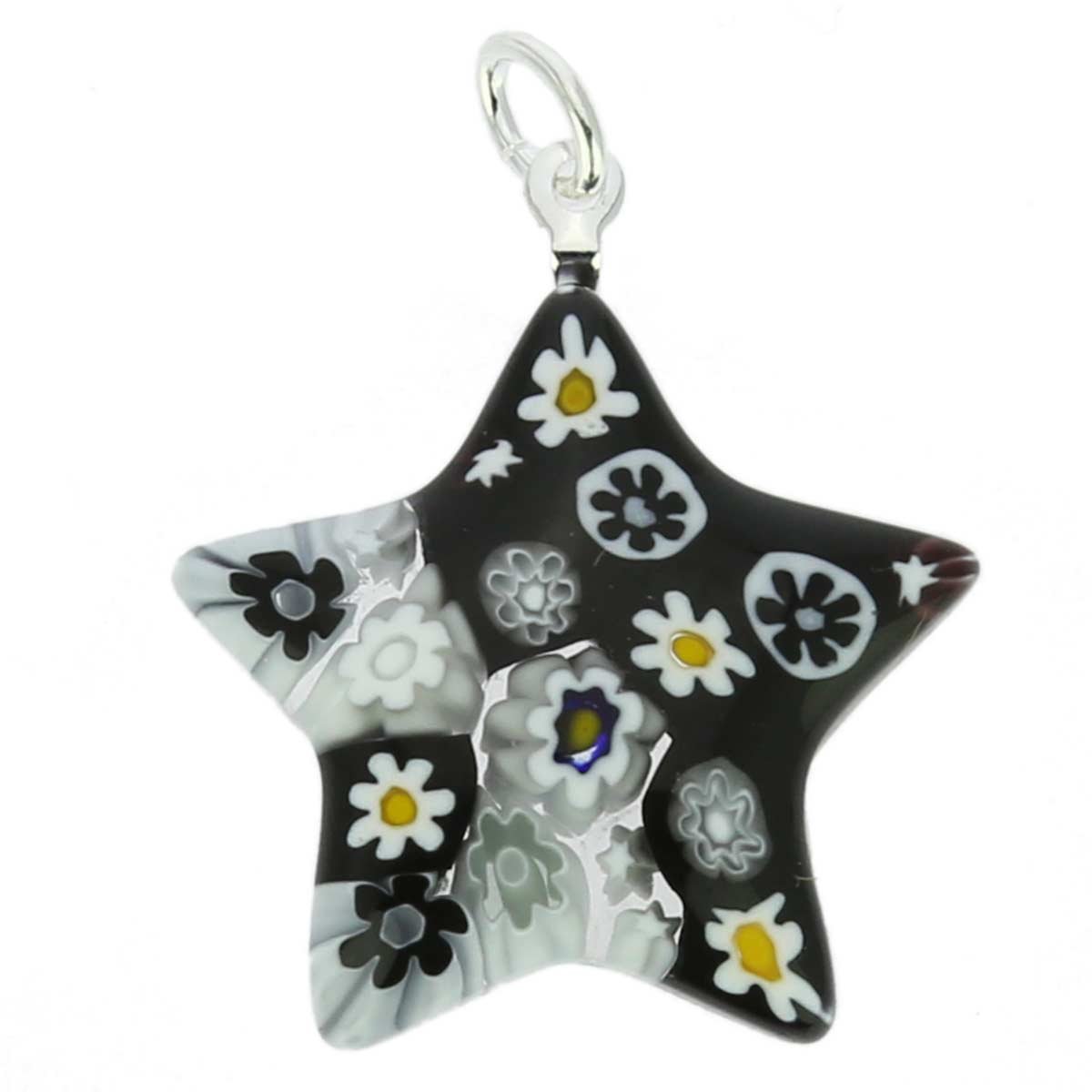 Glass Of Venice Murano Glass Millefiori Star Pendant - Black and White