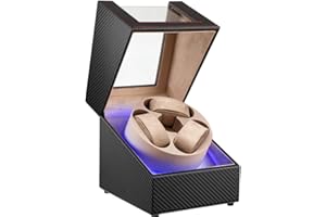 J&T Technology Watch Winder for Automatic Watches,Automatic Watch Winder with LED Light,Rotating Watch Case with Japanese Quiet Motor,4 Rotation Modes,USB Type C