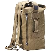 Military Duffel Bag Top Load Double Strap Canvas Backpack Army Travel (upgrade khaki big)