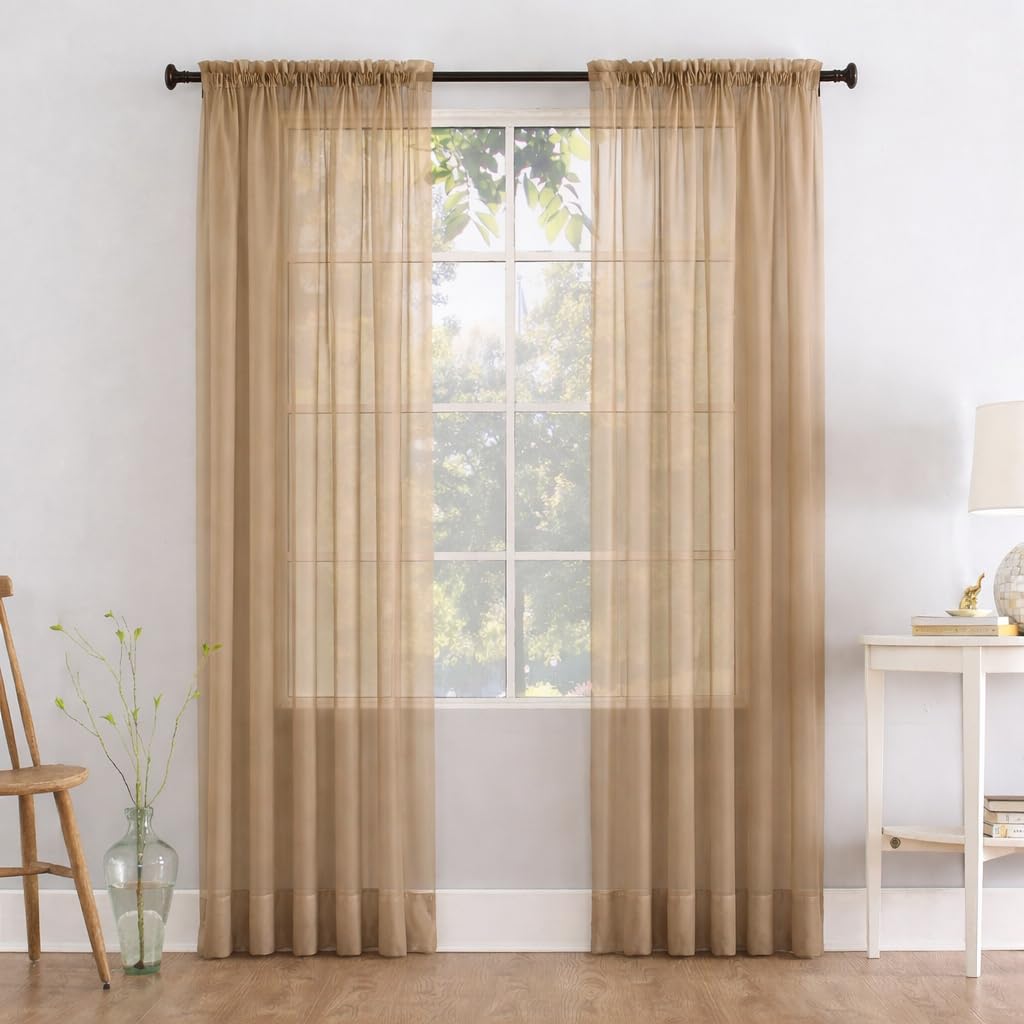 Megachest a pair of slot top voile curtains (Taupe Brown, 56" wideX108 drop 2 Panels)