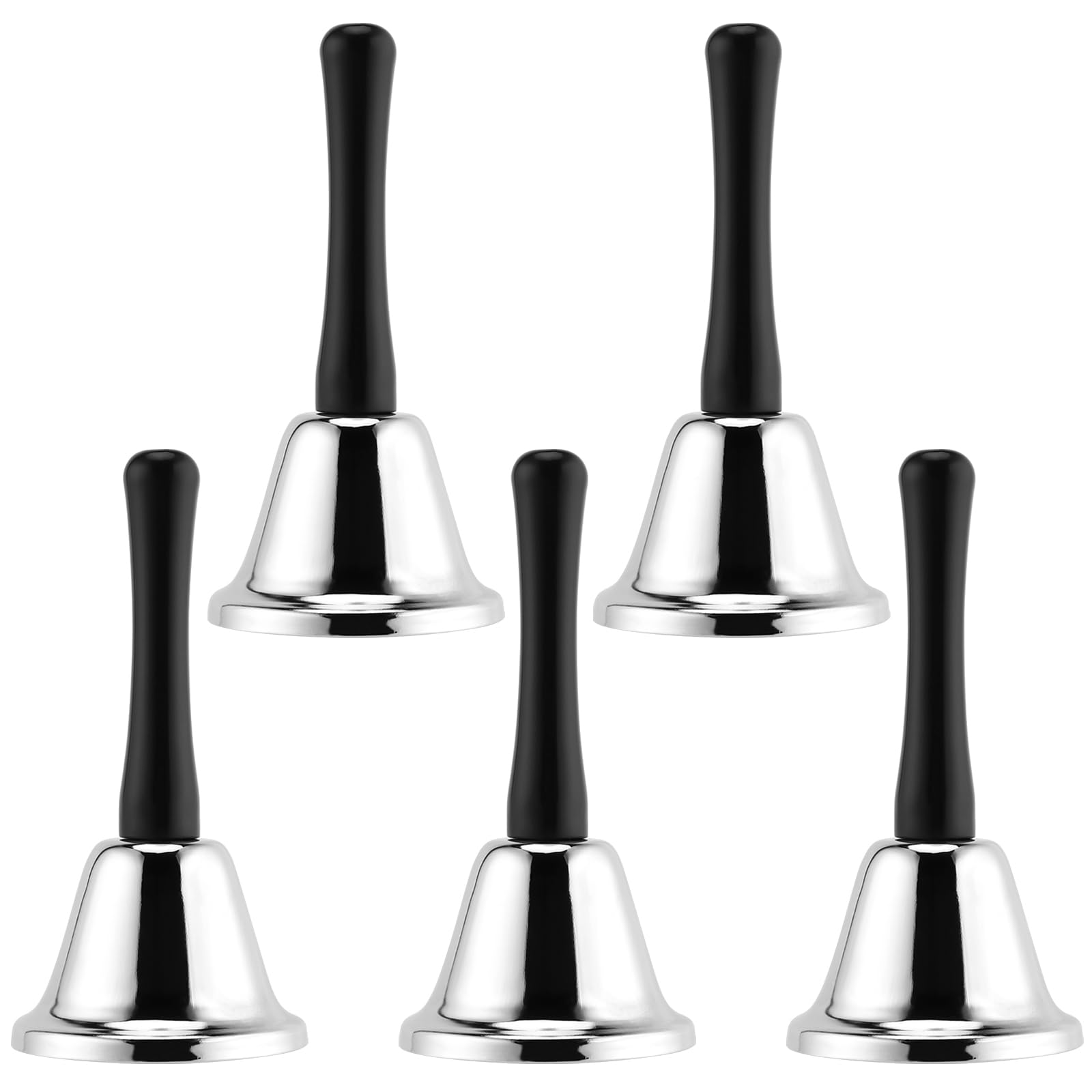FUNSUEI 5 PCS Small Stainless Steel Hand Bell, Loud Metal Hand Bells for Services, Receptions, Kitchens, Dinner, 13cm Length