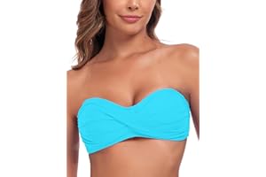 Colloyes Women's Strapless Bikini Top Ruched Molded Cups Bathing Suit Top Bandeau Swimuit Top