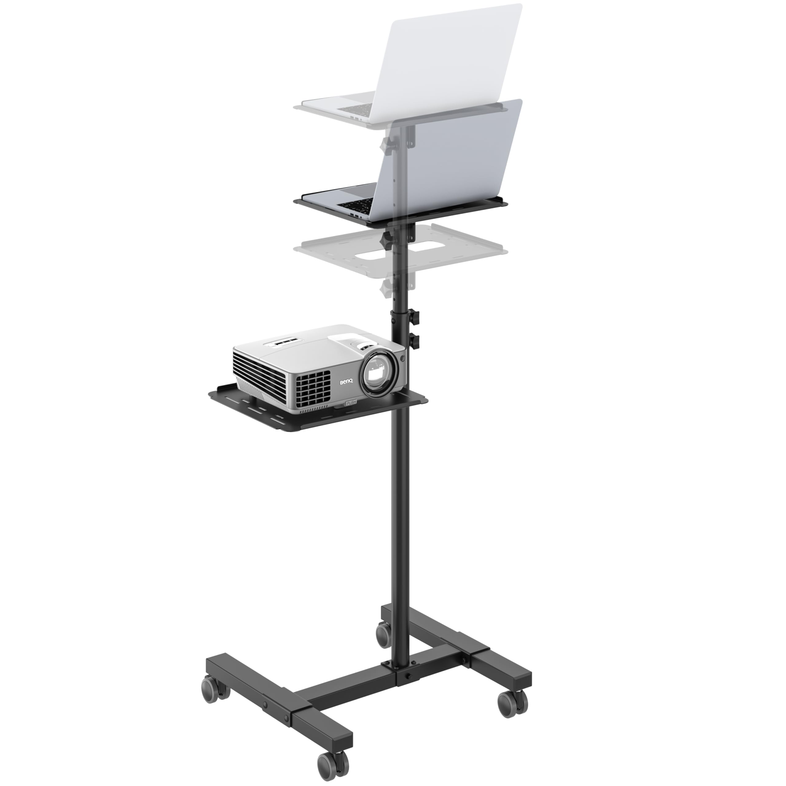 RICOO Projector Stand with Laptop Tray CZ0800 Wheeled and Portable Floor Trolley for Business or Exhibition Fair Castor Brakes Tilting Shelf