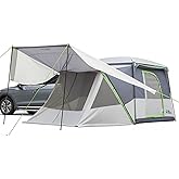 JOYTUTUS SUV Tent with 2 Rooms, Rainfly &amp; Awning for Family Camping, 60% More Space Car Tent for 5-9 Person, Dual-Use for SUV or Ground Camping Tent with Screen Porch, Double Door,Mesh Roof