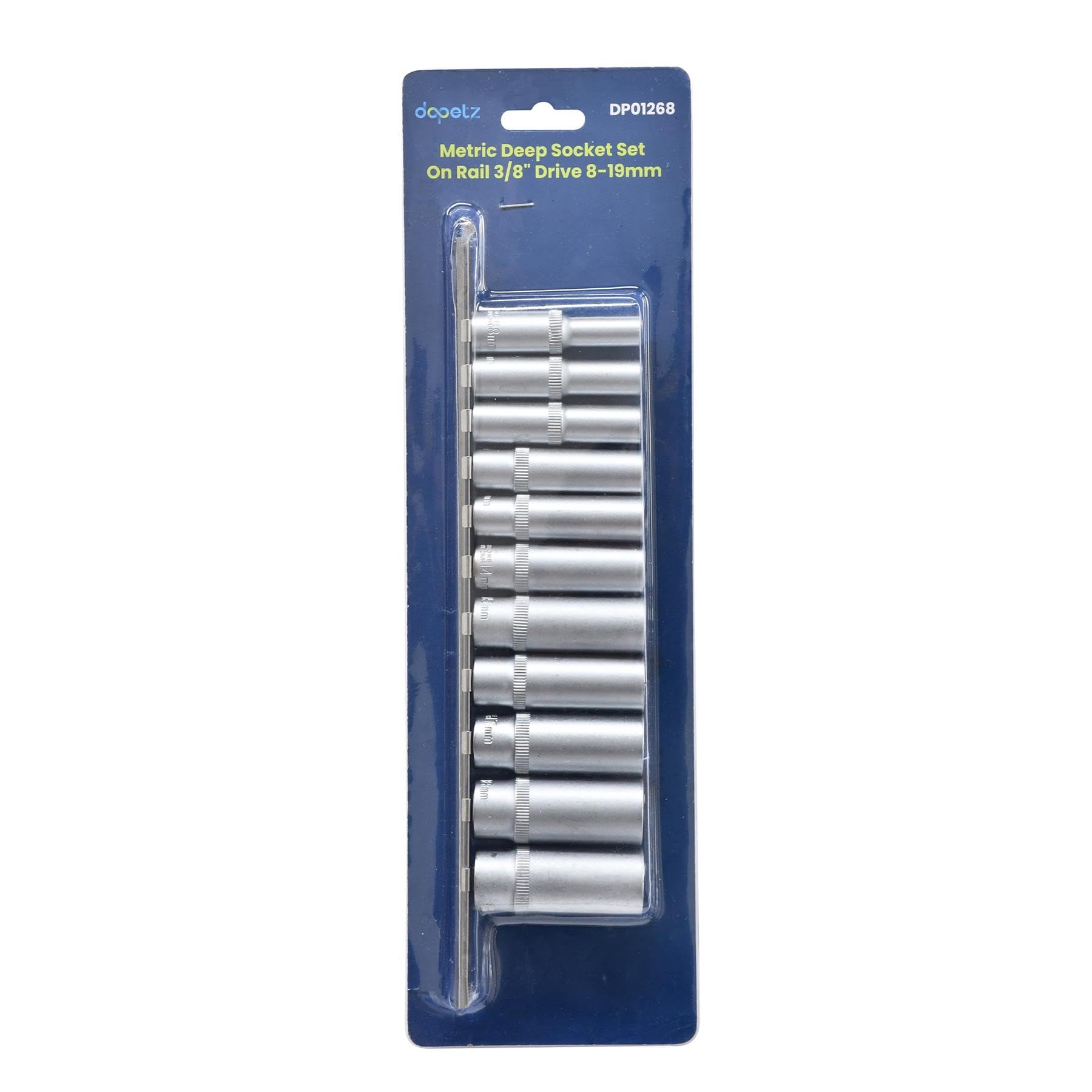 Dapetz® 11PCS 3/8" Deep Impact Socket Set – Metric CRV Steel 8-19mm Long Reach Sockets on Rail for Nuts & Bolts – Durable Universal 3/8 Socket Set, Ideal for Impact Sockets & Wrenches