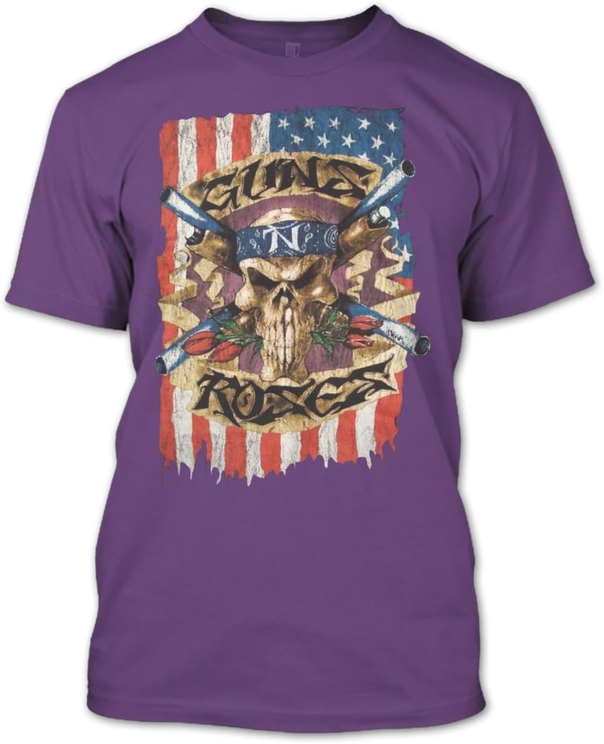 Guns N' Roses American Flag Biker Skeleton 80's Heavy Metal T Shirt