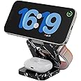 KU XIU Fast Wireless Charger, Magnetic Foldable 3 in 1 Charging Station for iPhone 16/15/14/13/12/Pro/Plus/Pro Max, 5W Portable Charger for Apple Watch9/8/7/6/5/4/SE, for Airpods
