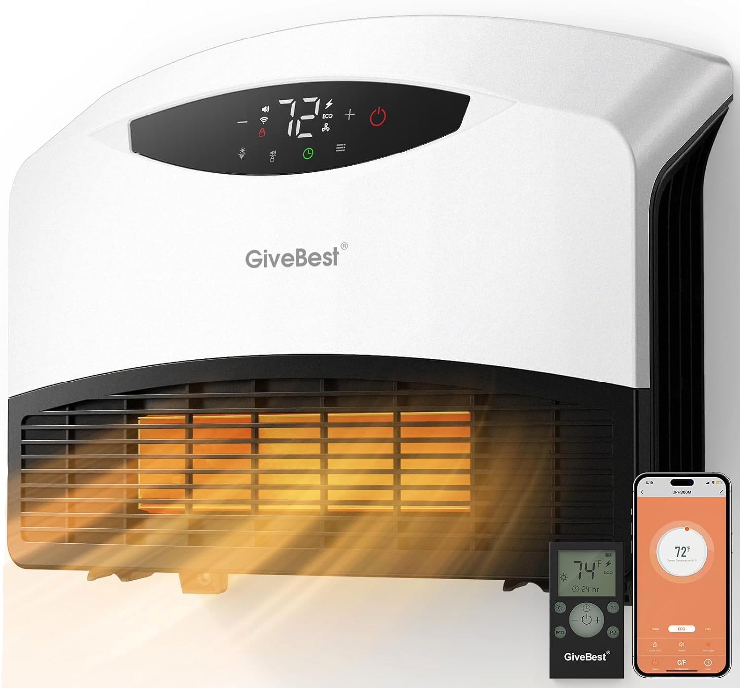 Photo 1 of GiveBest Electric Wall Heater with WiFi and Remote Control, Floor or Wall Mounted Heater, Large Room Coverage, 3 Heating Modes, 1500W Fast Heating Space with Thermostat for Indoor Room Use
