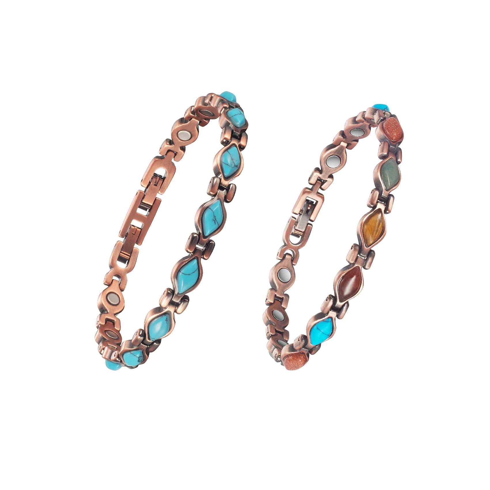 EnerCoppeX Super Magnetic Copper Bracelet for Women Colorful Turquoise Copper Bracelet with 12 NdFeB Magnets and Gift Box (18cm) (2 PCs)