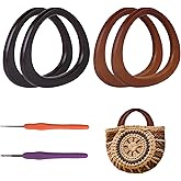 Hilltian 4+2 PCS D Shape Purse Handles with Crochet Hooks, Wooden Bag Handles for Handmade Crochet Bag, Purse Making Supplies, 2 Colors