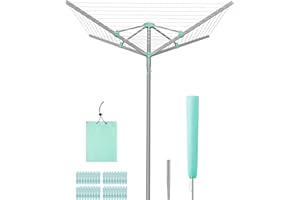SONGMICS Umbrella Drying Rack, Rotary Washing Line, Foldable Heavy-Duty Outdoor Clothes Drying Rack with Clips, Cover, Ground