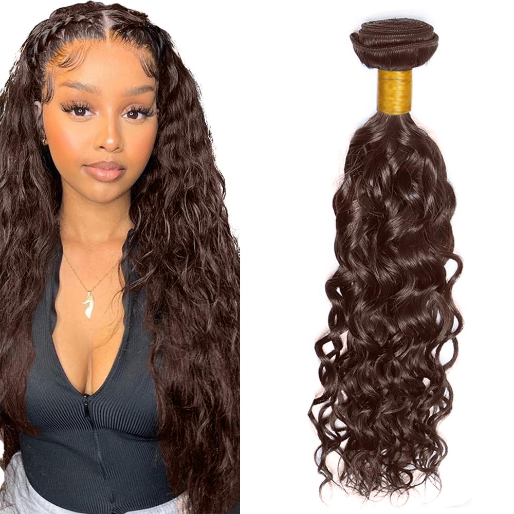 Photo 1 of #4 Brown Bundles Human Hair Water Wave Human Hair Bundles 16 Inch Chocolate Brazilian Hair 1 Bundle Unprocessed Virgin Remy Hair Extensions 50 Gram Per Bundle