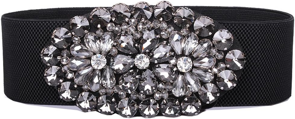 Women's Stretch Floral Belts Beaded Crystal Wide Stone Elastic Belt