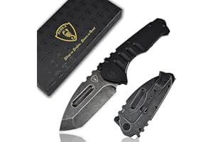AUBEY Folding Pocket Knife with Tanto Tumbled 440C Steel Blade, Frame Lock, Black G10 Handle, Clip, Glass Breaker, Heavy Duty EDC Knife for Men Hunting, Magic Axe