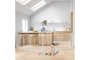 COMOMY 150" Extra Wide Baby Gate with Door, Dog Gates for The House Doorways Fireplace, Auto Close Baby Fence Play Area, Walk Through Pet Gate, Hardware Mounted Baby Gate, 6-Panels (30" Tall, White)