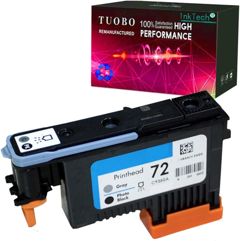 Tuobo H-P 72 Remanufactured printheads C9380A C9383A C9384A with Updated Chips Compatible with H-P Designjet T610 T620 T770 T790 T1100 T1120 1200 T1300 T2300 Printer (Photo BK/Gray)