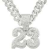 Bling Iced Out Cuban Link Chain with Number Pendant,Chunky Diamond Cubic Zirconia Basketball Pendant Gold Plated NO.23 Necklace for Men,Athletes Sports Team Inspiration Jewelry