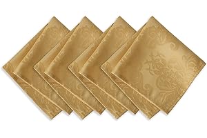 Barcelona Luxury Damask Fabric Napkin Set by Newbridge, 100% Polyester, No Iron, Soil Resistant Party, Banquet and Holiday Napkins, Set of 4 Fabric Napkins, Gold