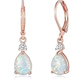 Deerllia Drop Dangle Earrings for Women, Pear Cut Created Opal Teardrop Earrings, Silver Rose Gold Plated Copper Brass Micro Jewelry Gifts Box