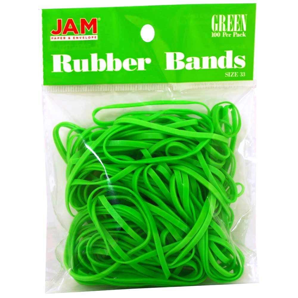 JAM PAPER Colourful Rubber Bands - #33 Size - Green Rubberbands - 100/Pack