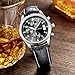 SONGDU Mens Date Multifunction Chronograph Quartz Wrist Watch Black Dial Black Leather Band