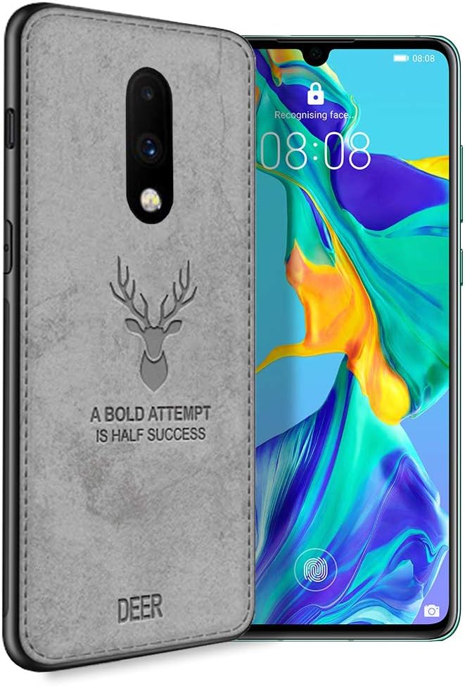 Teeyee Oneplus 7 Case, Fully Protective Design shockproof TPU Bumper Washable Cloth Back Dual Protection Cover for Oneplus 7(2019 Release)(Grey)