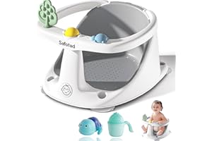 SAFOTAD Baby Bath Seat for Babies 6 to 18 Months, Toddler Safety Bathtub Seat, Sit Up Bath Seat for Infant Bath Essentials with Soft Cushion & Suction Cups, Gray